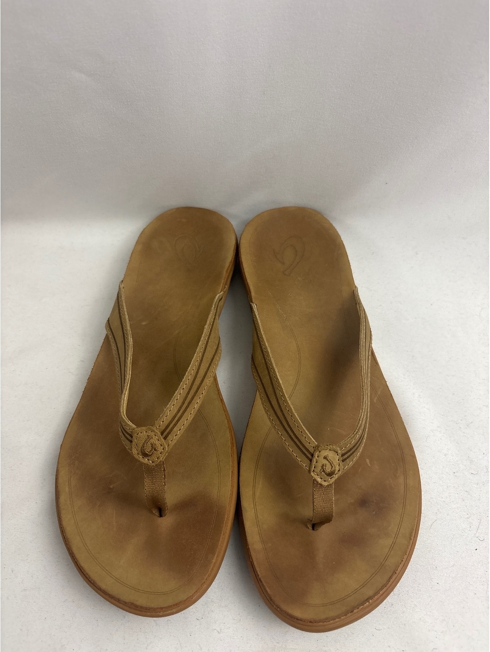 Olukai Aukai Womens Tan Leather Thong Sandals Size 9 Flip Flops